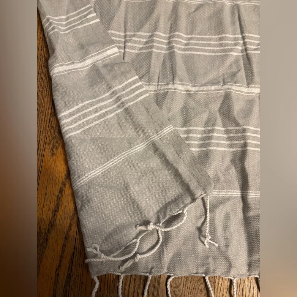Gray Striped Towel with Fringe